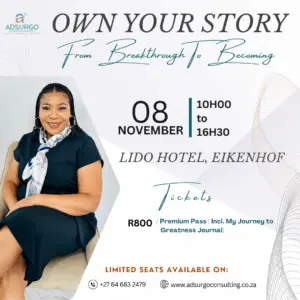 Own Your Story 2025: Premium Pass R800 · Includes Journal Bundle + Reserved Seating · Refreshments included