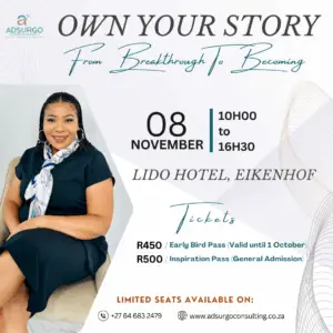 Own Your Story 2025: Inspiration Pass · Early Bird R450 until 1 Oct · Standard R500 · Refreshments included